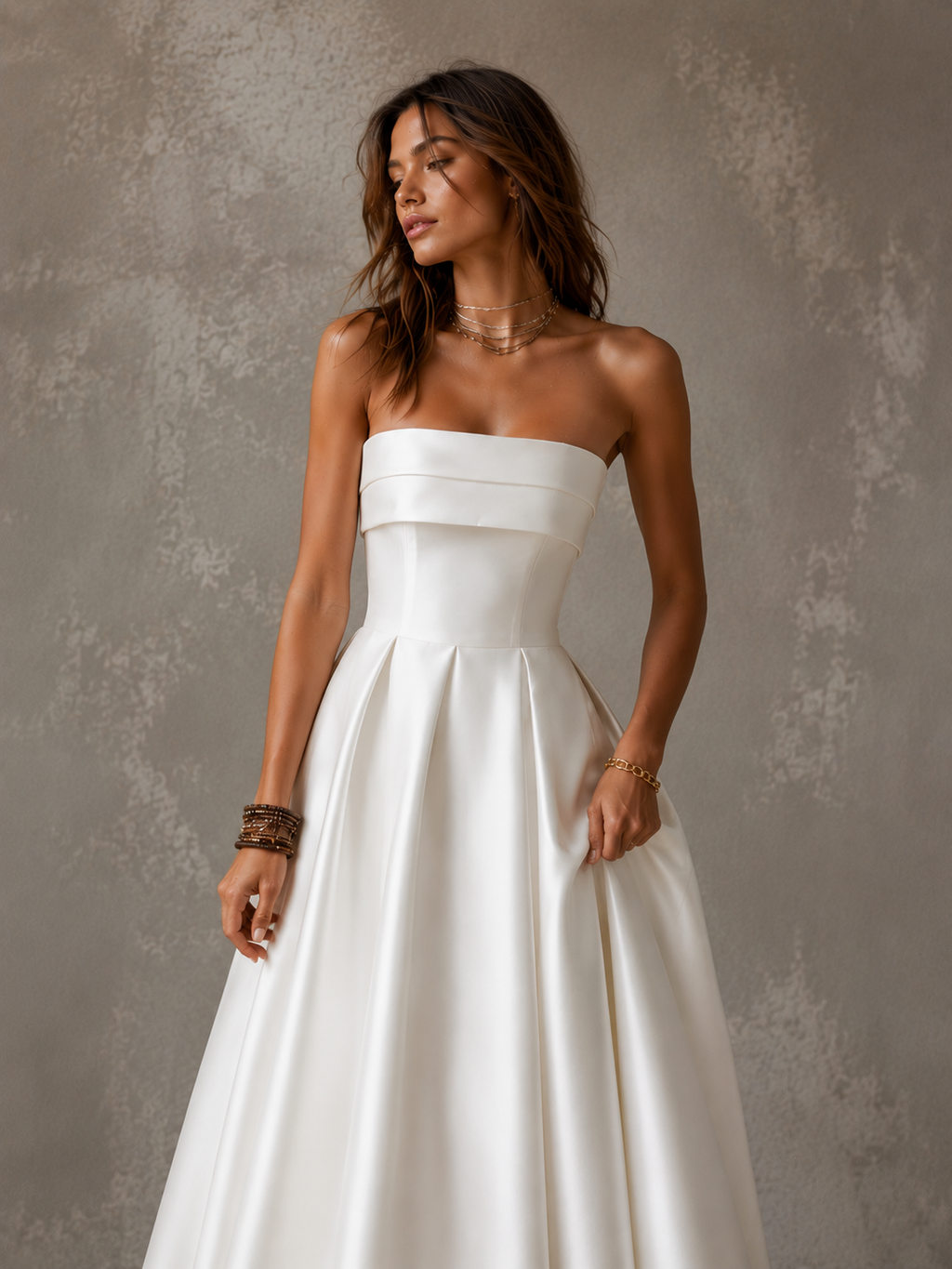Strapless Satin Wedding Dress | Minimalist A-Line Bridal Gown