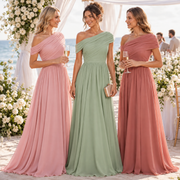 One-Shoulder Bridesmaid Dress — Pleated Bodice & Flowing Chiffon