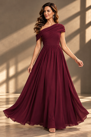 One-Shoulder Bridesmaid Dress — Pleated Bodice & Flowing Chiffon