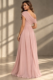 One-Shoulder Bridesmaid Dress — Pleated Bodice & Flowing Chiffon