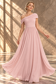 One-Shoulder Bridesmaid Dress — Pleated Bodice & Flowing Chiffon