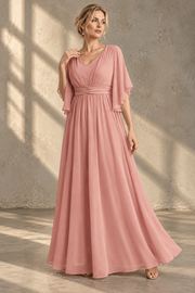 Plus Size Evening Gown — V-Neck & Draped Flutter Sleeves