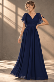Flutter Sleeve Bridesmaid Dress — V-Neck & Flowing Maxi Skirt