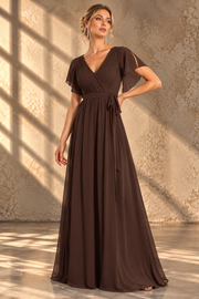 Flutter Sleeve Bridesmaid Dress — V-Neck & Flowing Maxi Skirt