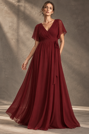 Flutter Sleeve Bridesmaid Dress — V-Neck & Flowing Maxi Skirt