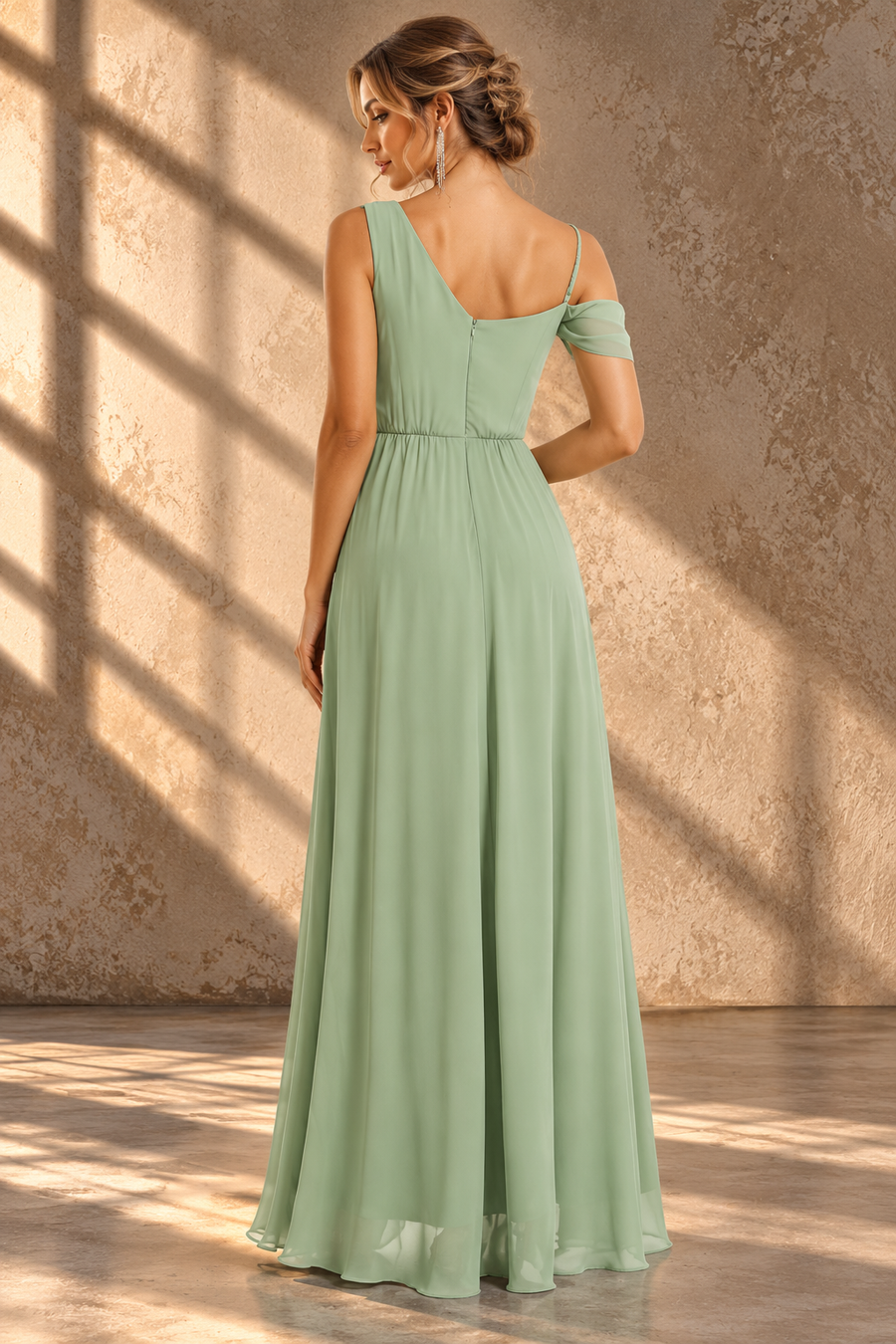 One Shoulder Chiffon Bridesmaid Dress — Long Occasion Gown with Side Slit