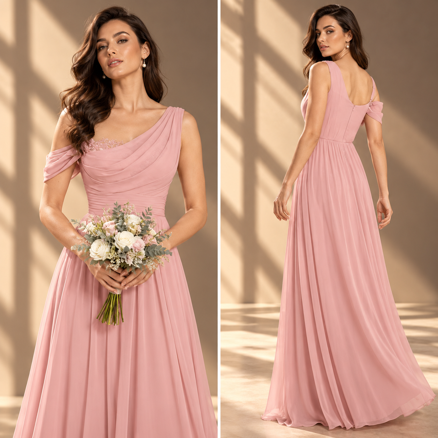 One Shoulder Chiffon Bridesmaid Dress — Long Occasion Gown with Side Slit
