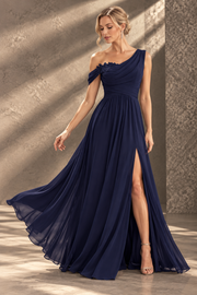 One Shoulder Chiffon Bridesmaid Dress — Long Occasion Gown with Side Slit