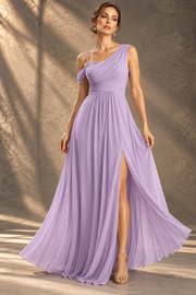 One Shoulder Chiffon Bridesmaid Dress — Long Occasion Gown with Side Slit