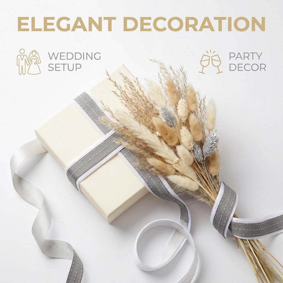 Elegant Silver, White & Grey Ribbon Trio Set – Luxury Satin, Woven & Grosgrain Decorative Ribbon Bundle