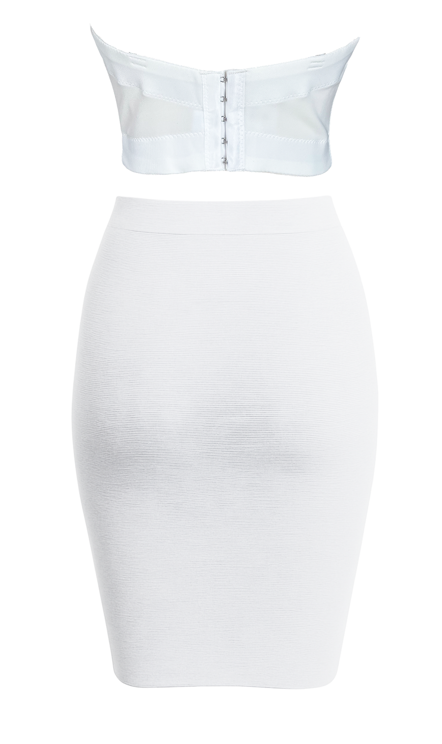 Ivory Lace Corset & Pearl White Midi Skirt Set – 3D Floral Elegant 2-Piece