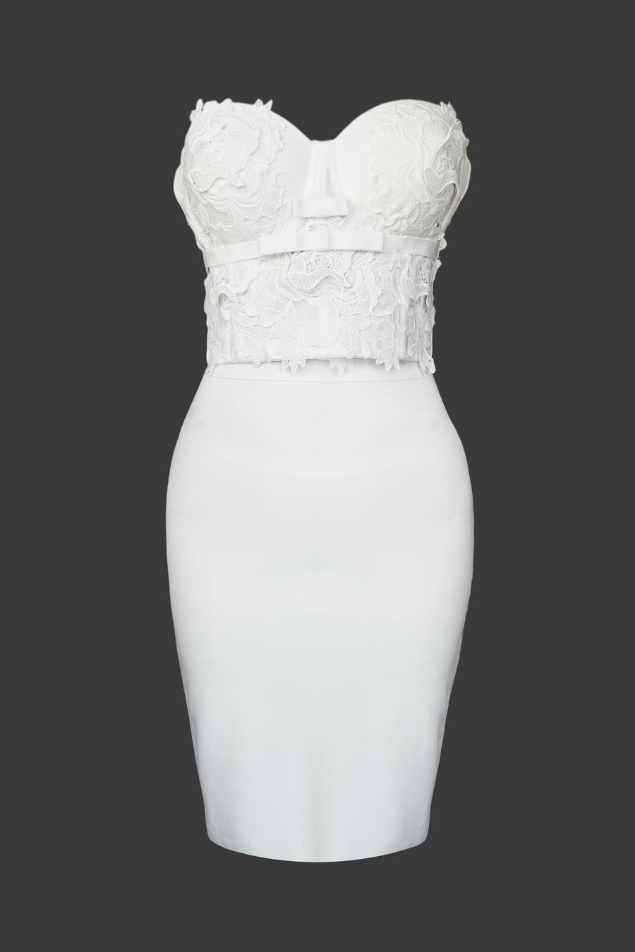 Ivory Lace Corset & Pearl White Midi Skirt Set – 3D Floral Elegant 2-Piece