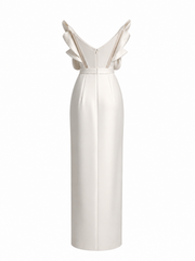 Ivory Sculpted Satin Evening Gown - French Minimalist Draped Couture Dress