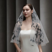 Black Butterfly Bridal Veil made of soft chiffon tulle for vintage and editorial wedding looks