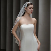European vintage French lace bridal veil made of soft chiffon tulle, lightweight and elegant wedding headpiece