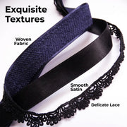 Elegant Silver Navy & Black Ribbon Trio Set – Luxury Woven Satin & Lace Decorative Ribbon Bundle