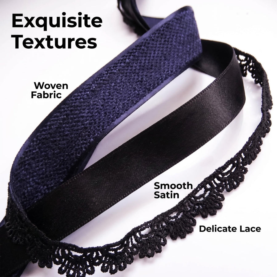 Elegant Silver Navy & Black Ribbon Trio Set – Luxury Woven Satin & Lace Decorative Ribbon Bundle