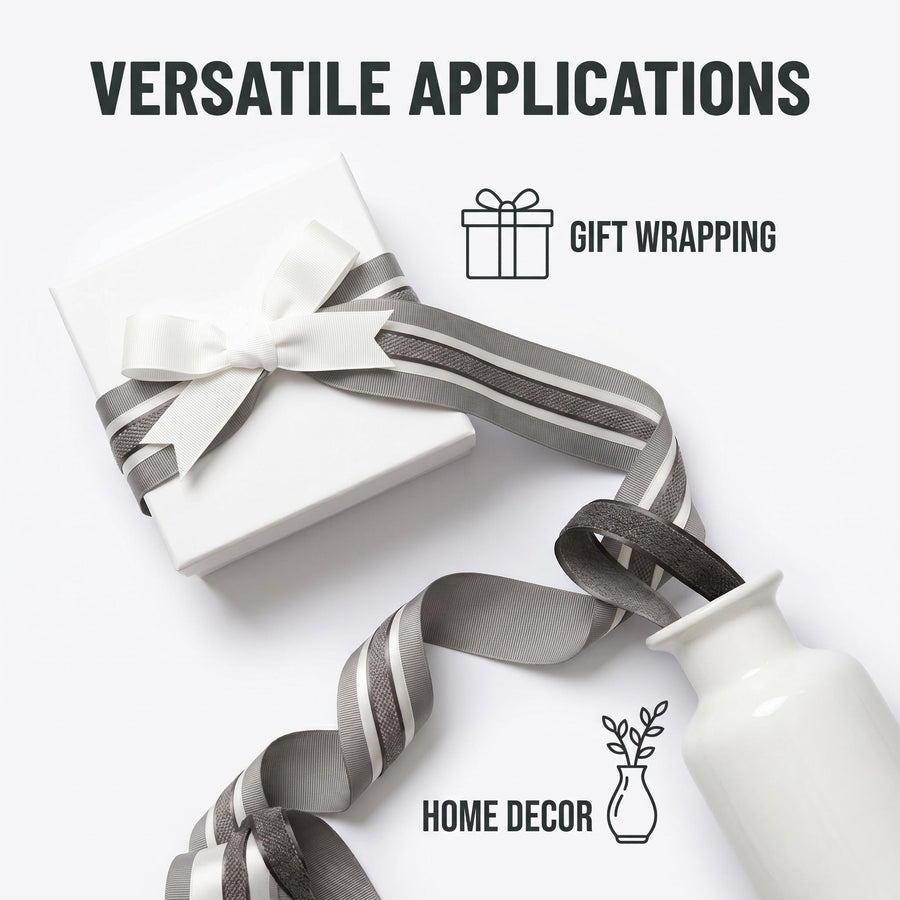 Elegant Grey & Cream Ribbon Trio Set – Luxury Grosgrain, Satin & Woven Decorative Ribbon Bundle for Fashion & Gift Styling