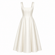 Ivory Sculpted Midi Dress - Architectural Elegance in Motion