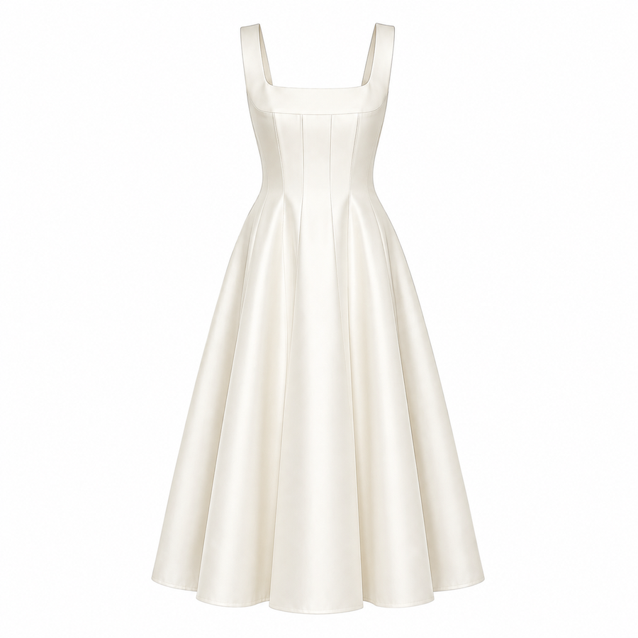 Ivory Sculpted Midi Dress - Architectural Elegance in Motion