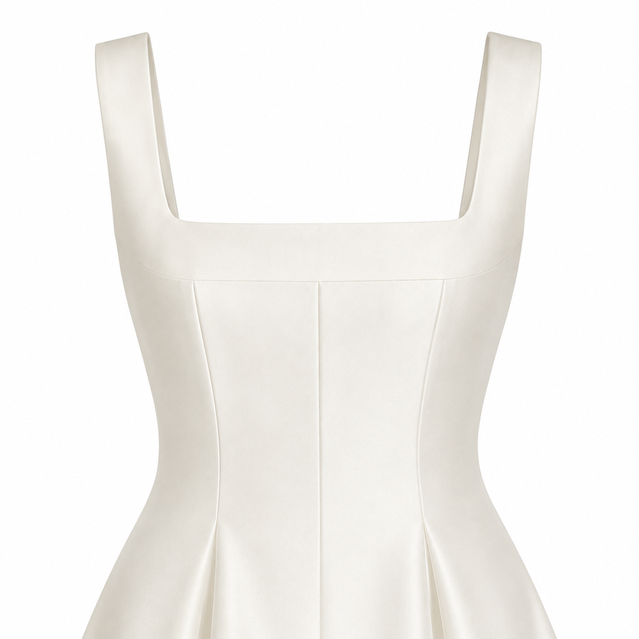 Ivory Sculpted Midi Dress - Architectural Elegance in Motion