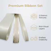 Elegant Cream Satin Ribbon Trio Set – Butter Yellow, Soft Gold & Ivory Decorative Ribbons for Gift Wrapping, Fashion Styling & Luxury DIY Crafts
