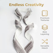 Elegant Cream & Grey Ribbon Trio Set – Luxury Satin & Woven Decorative Ribbon Bundle for Fashion, Gift Wrapping & Event Styling