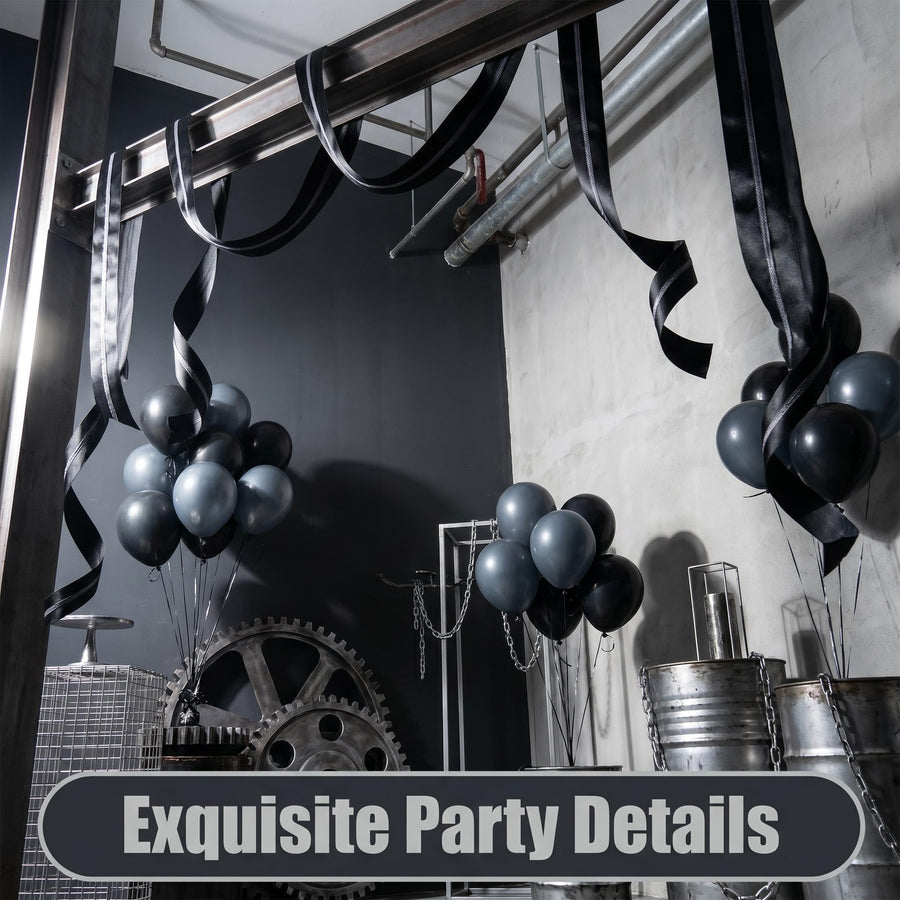 Elegant Black & Charcoal Ribbon Trio Set – Luxury Satin & Woven Decorative Ribbon Bundle for Fashion, Gift Wrapping & Event Styling