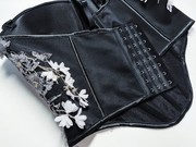 Women’s Strapless Embroidered Corset & Glossy Bandage Midi Skirt Set – Sculpting Bodycon Party Outfit