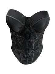 LALLORA Sculpting Black Corset Top – Hand-Beaded Satin Bustier