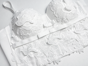 Ivory Lace Corset & Pearl White Midi Skirt Set – 3D Floral Elegant 2-Piece