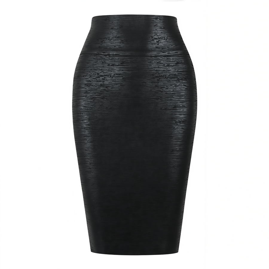 Women’s Strapless Embroidered Corset & Glossy Bandage Midi Skirt Set – Sculpting Bodycon Party Outfit