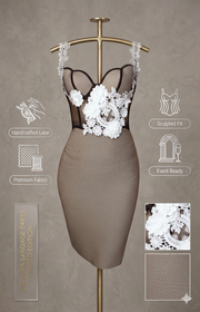 Sculptural Lace Corset & Skirt Set - Hand-Appliquéd Florals