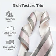Elegant Cream, Grey & Pink Satin Ribbon Trio Set – Luxury Decorative Ribbon Bundle for Fashion & Gift Styling