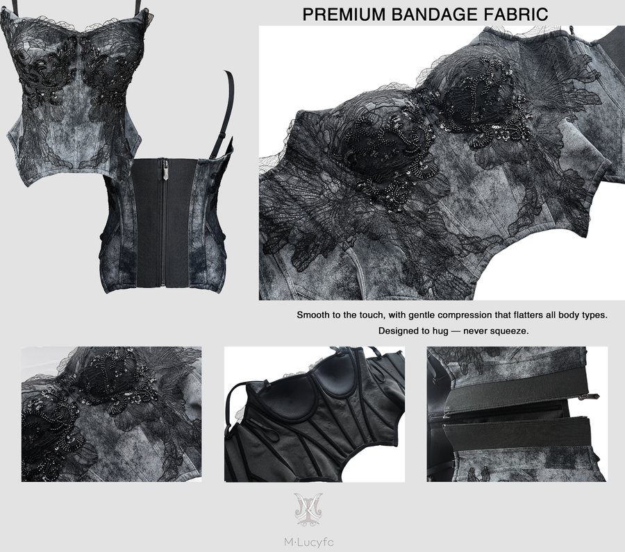 Black Lace Embellished Corset Top – Gradient Polyester Structured Bustier for Evening & Elevated Daily Wear