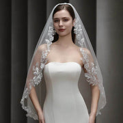 Vintage French lace bridal veil made of soft tulle court-style wedding headpiece