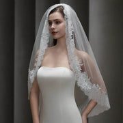 French Lace Court Bridal Veil made of soft minimalist tulle for elegant wedding photoshoots