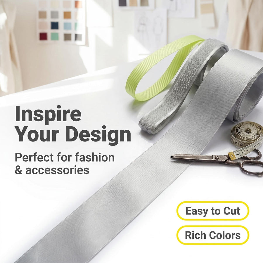 Elegant Silver Grey & Neon Yellow Ribbon Trio Set – Luxury Satin, Woven & Grosgrain Decorative Ribbon Collection