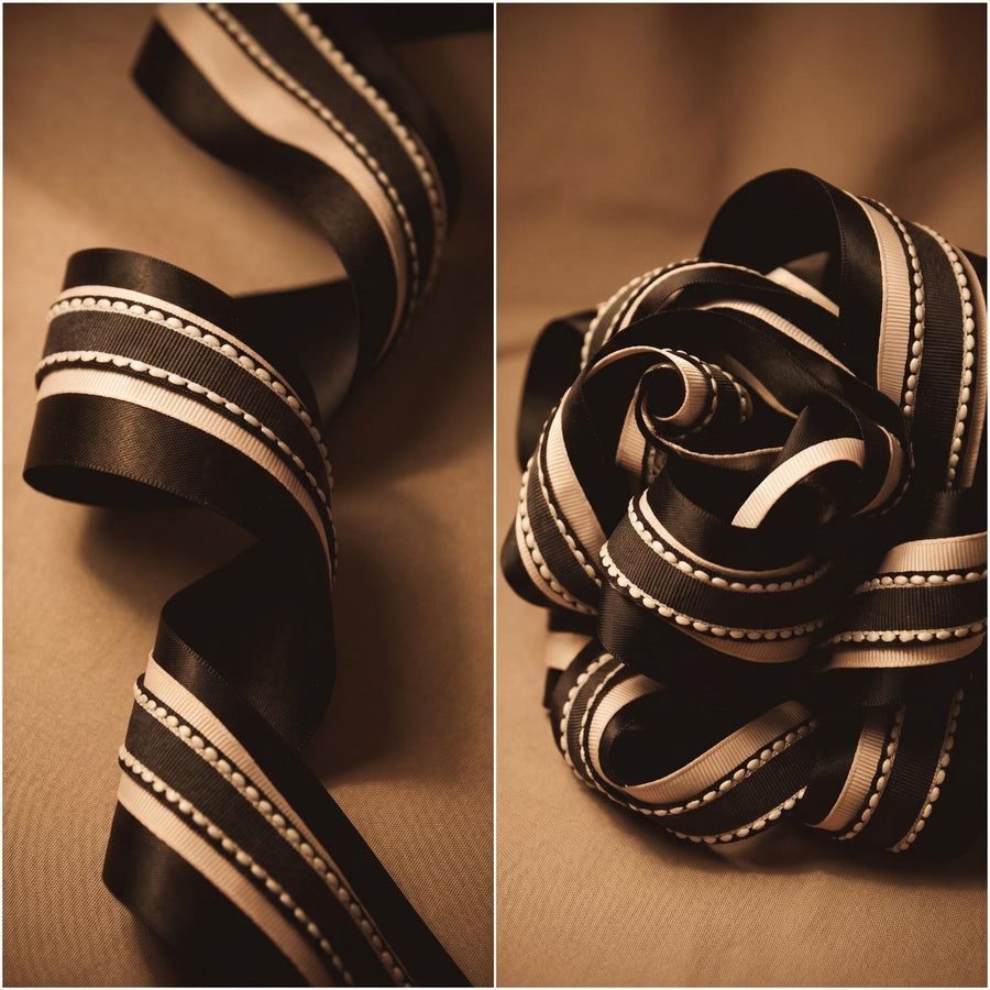Elegant Black & Blush Pink Ribbon Trio Set – Luxury Satin, Grosgrain & Lace Decorative Ribbon Bundle