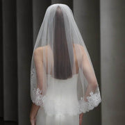 Elegant French Lace Court Bridal Veil in soft minimalist tulle for weddings and photoshoots