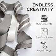 Elegant Grey & Cream Ribbon Trio Set – Luxury Grosgrain, Satin & Woven Decorative Ribbon Bundle for Fashion & Gift Styling