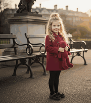 Toddler girl wearing wine red cashmere long coat baby doll style for ages 2-5 years autumn winter wear