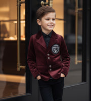 Boys Velvet Blazer Wine Red – Slim Fit Page Boy Jacket for Wedding, Party & Formal Occasions (Ages 3–7)