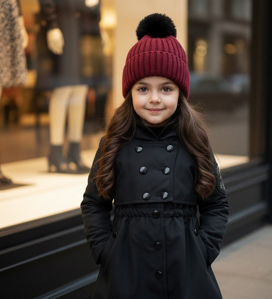 Girls autumn winter black cotton trench dress coat for ages 3-7, windproof and waterproof