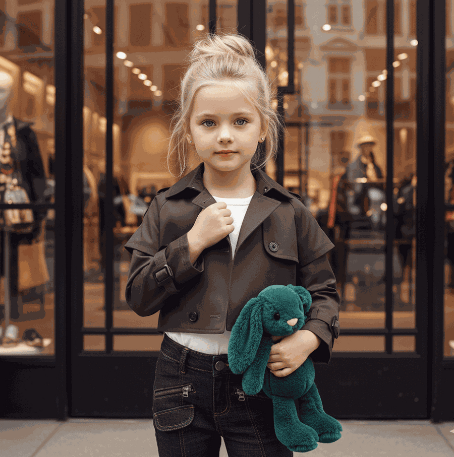 girl wearing stylish windproof cotton trench coat vintage design