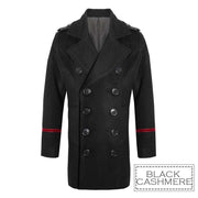 Boy wearing a military style wool jacket with double-breasted buttons and structured shoulders, smart cashmere look coat for kids aged 3–9 years