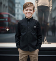 Boys Black Cotton Long Sleeve Shirt – Lightweight & Stylish Top for Ages 3-7 YeaBoys Black Cotton Shirt – Lightweight Long Sleeve Page Boy Shirt for Wedding & Formal Occasions (Ages 3–7)