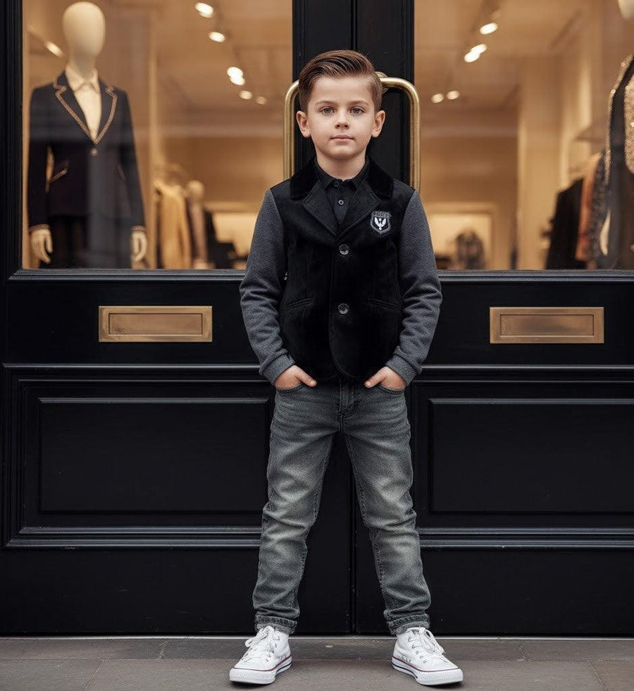 Boys white grey velvet blazer stylish casual short jacket for kids aged 3-7 years autumn springwear