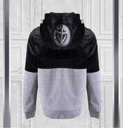 Black boys zip-up hoodie with splicing color-block design for ages 3-9