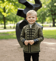 Boys kids military-style cotton trench coat with double-breasted front and shoulder epaulets